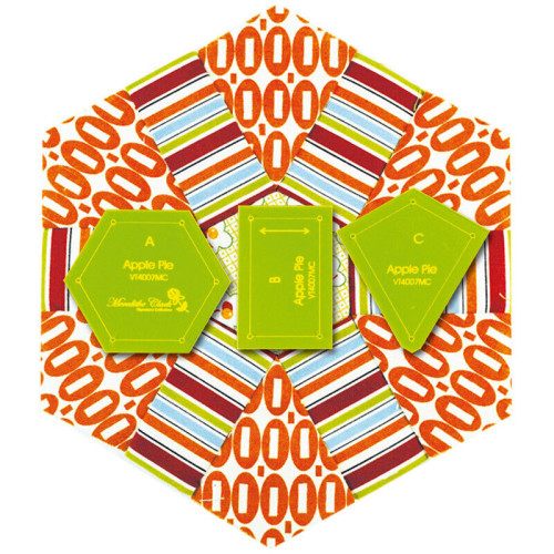 Apple Pie Hexagon patchwork quilting template set, 3 template pieces for 8